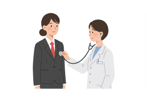スーツ姿の社会人が入職時健診（雇入時健診）を受けているイメージ