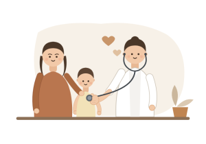 小児科の診察イメージ(医師が子どもの胸を聴診)